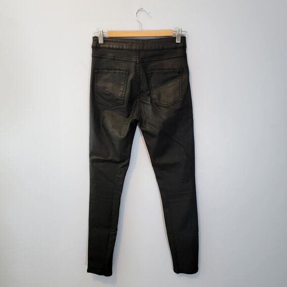 Zara Black Faux Leather Skinny Jeans Pants Zipper Pockets Size 6 - Picture 2 of 4